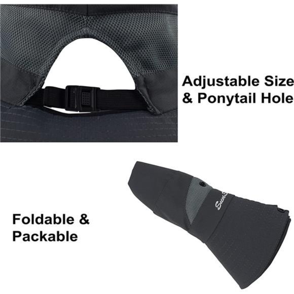 Womens Summer Sun Hat Wide Brim Outdoor UV Protection Hat Foldable Ponytail Cap - Picture 6 of 7